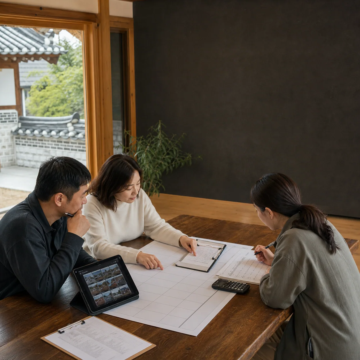 진행 담당자이 소규모 후기와 60명 필요조건을 비교하는 편집 장면