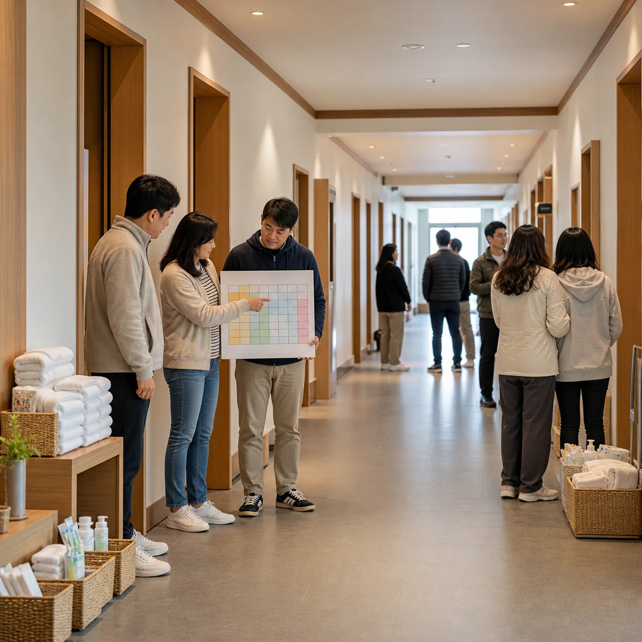 대구 50명 단체펜션의 화장실 샤워 세면과 아침 출발 가이드