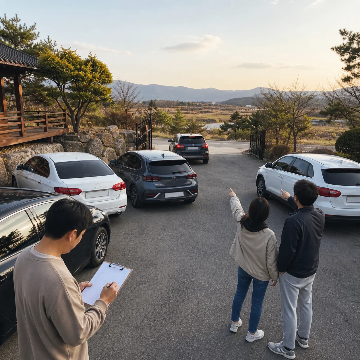 대전 단체펜션 여러 차량 주차와 출발 순서 가이드
