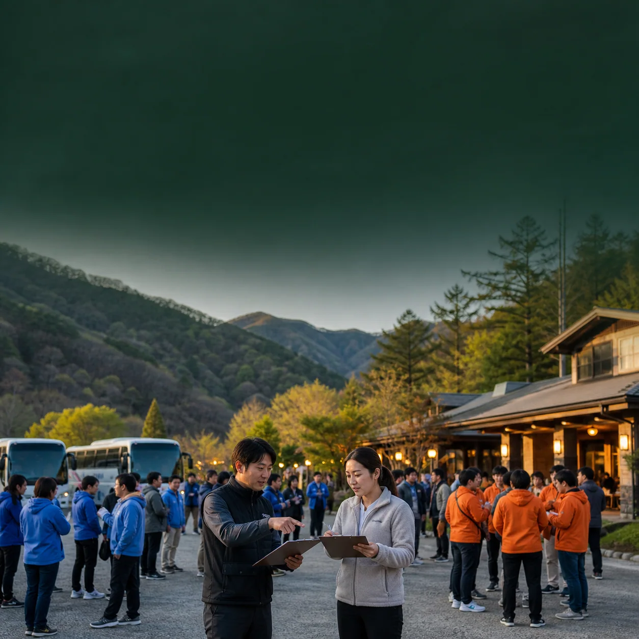 100명 야유회 참가자의 당일과 숙박 인원을 나누는 편집 장면