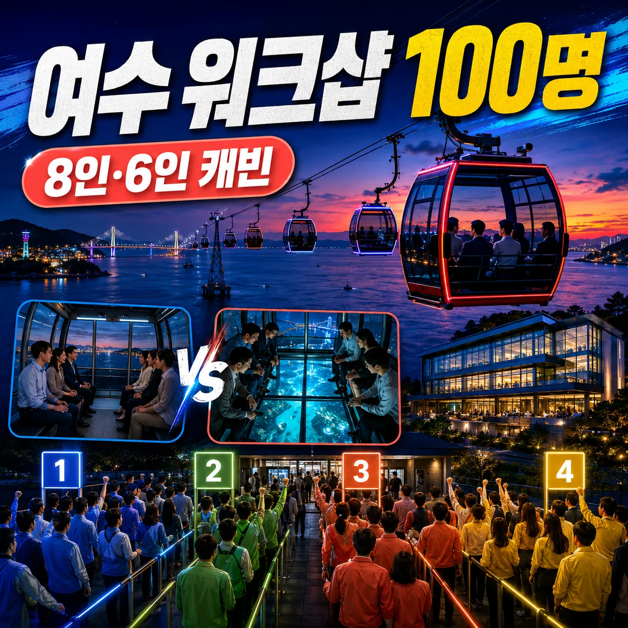 여수 회사 워크샵 숙소 100명의 해상케이블카 일반 8인과 크리스탈 6인 캐빈 조편성 가이드